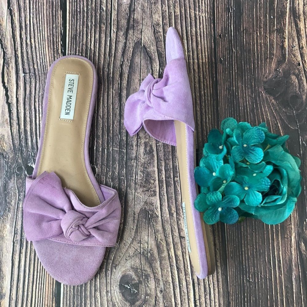 Steve Madden Lavender Truesdale Bow Flat Sandals 9M - Picture 3 of 6